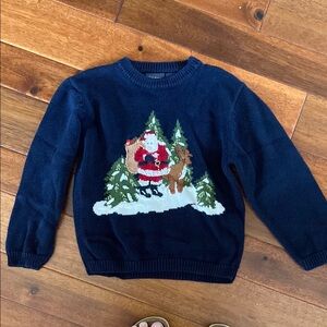 Navy Christmas Sweater with Santa and Reindeer